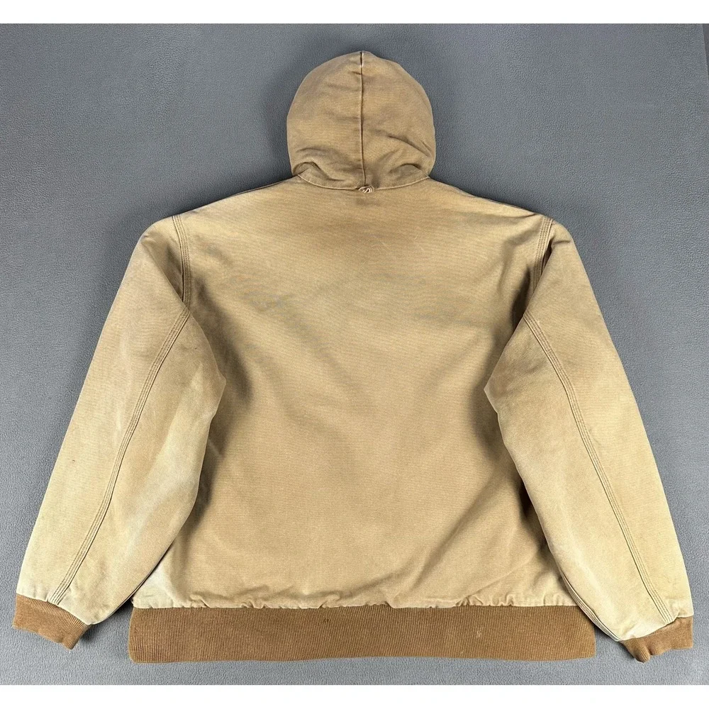 Carhartt Jacket Large Tan Brown JF1006 Faded Duck Canvas Flannel Lined 90s